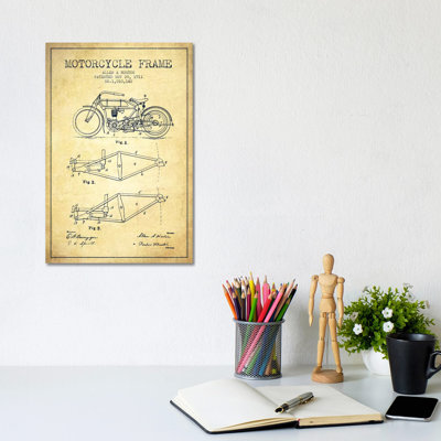 Allen A. Horton Motorcycle Frame Patent Sketch (Vintage) by Aged Pixel - Wrapped Canvas Gallery-Wrapped Canvas Giclée