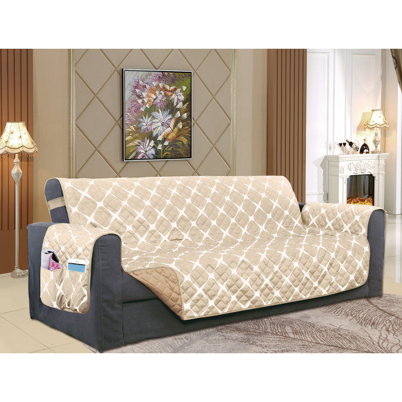 Housse pour canapé à coussins carrés/rectangulaires, Mélange de polyester beige