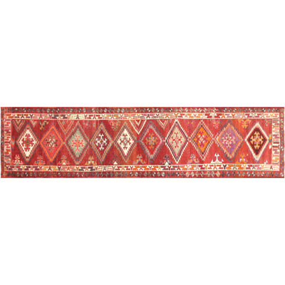 Runner One-of-a-Kind Hand-Knotted 1960s 3' x 12' Runner Wool Area Rug in Red