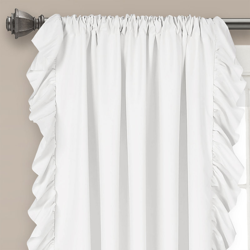 Pure White Polyester Room-Darkening Ruffled Curtain Panels, 54"W x 45"L