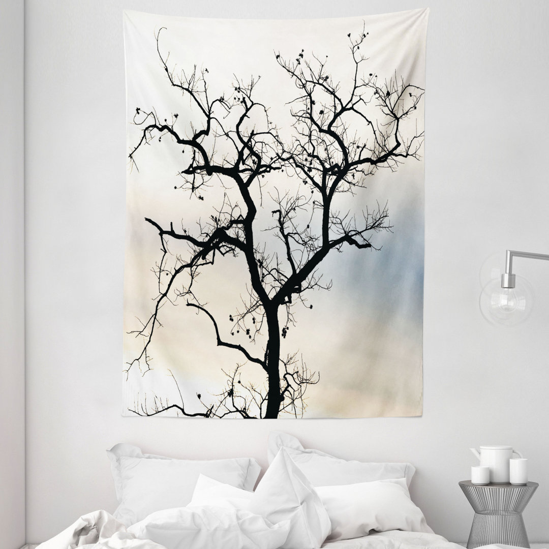 Tapisserie Fall Tree Black Branches Kunstdruck Schwarz-Weiß-Thema Silhouette