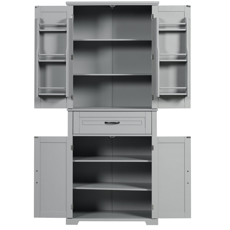 Bathroom Cabinet In Grey, With Doors & Drawer, Adjustable Shelf, Convenient Storage Tall For Bathroom, Doors, Compact And Practical