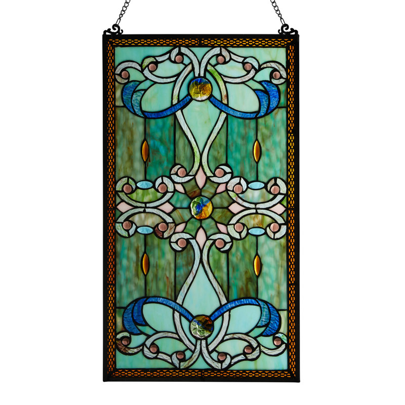 Baroque Style Tiffany-Stained Glass Metal Filigree Window Panel