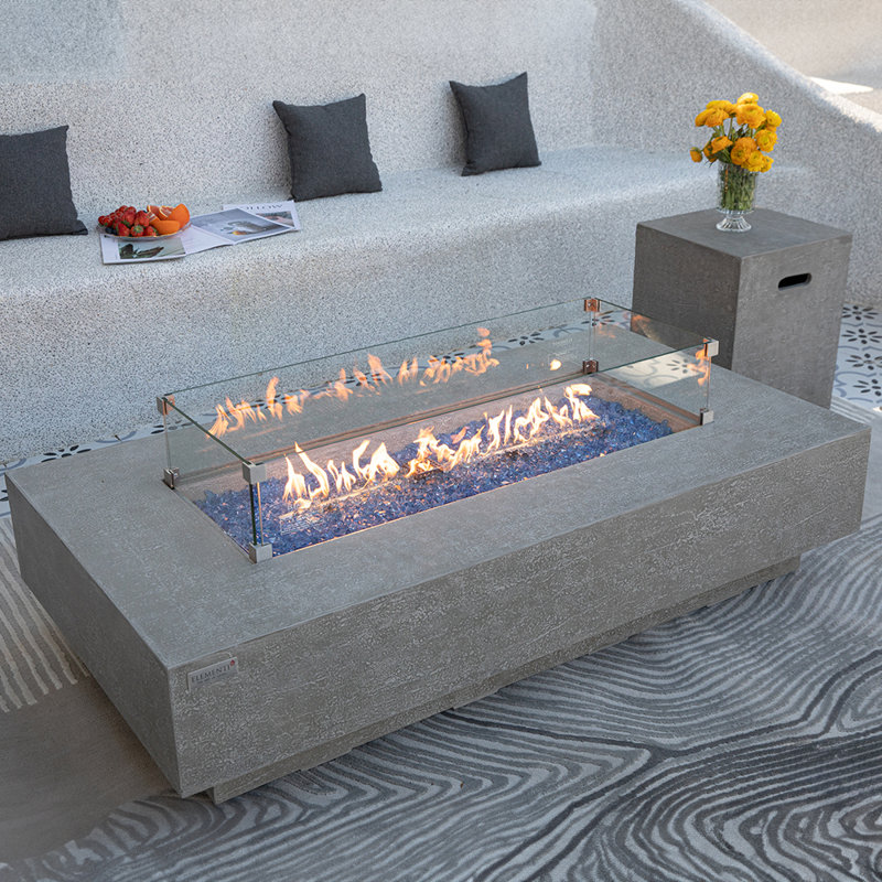 Rectangle Concrete Smokeless Fire Pit Table, Natural Gas