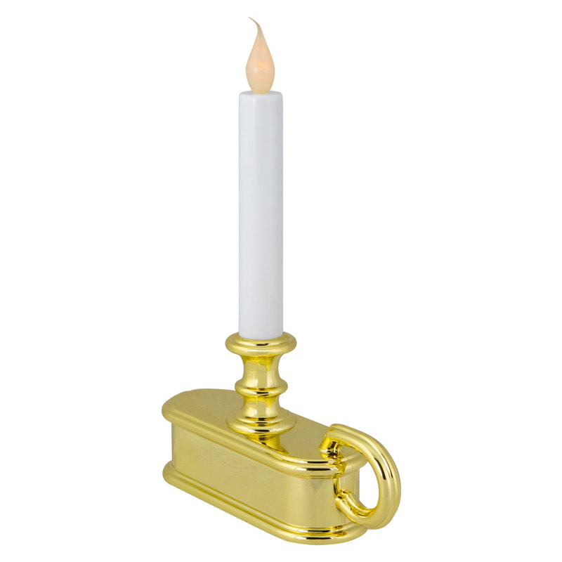 9.5" Pre-Lit LED White Lighted Christmas Candle Lamp With Gold Handle Base - Set Of 4