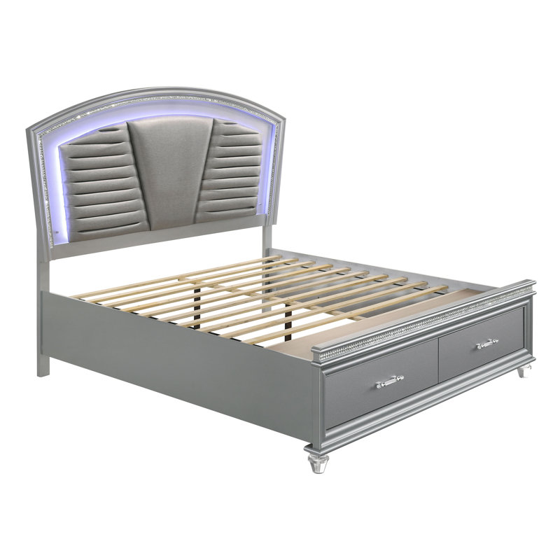 Belliveau Vegan Leather Platform Storage Bed, King, Silver