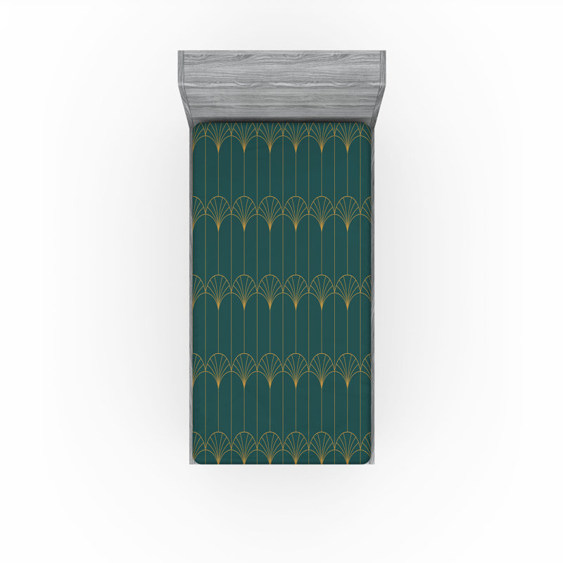  Drap-housse abstrait, Bleu sarcelle / brun sable, Drap-housse pour lit simple TG