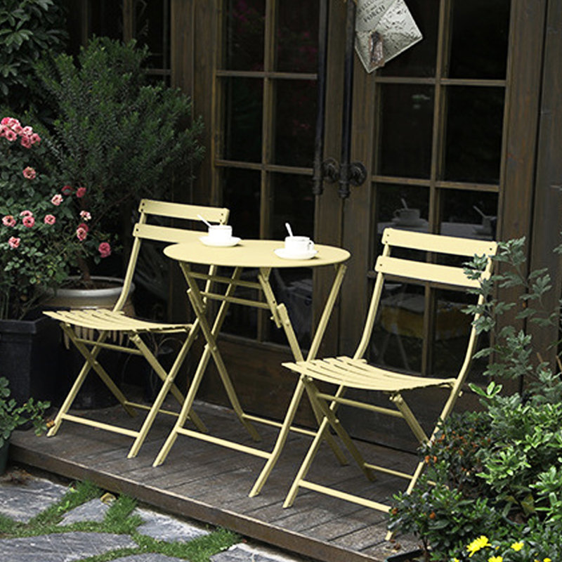 3 bistro de patio pliable - table et chaises en métal jaune pour l'extérieur