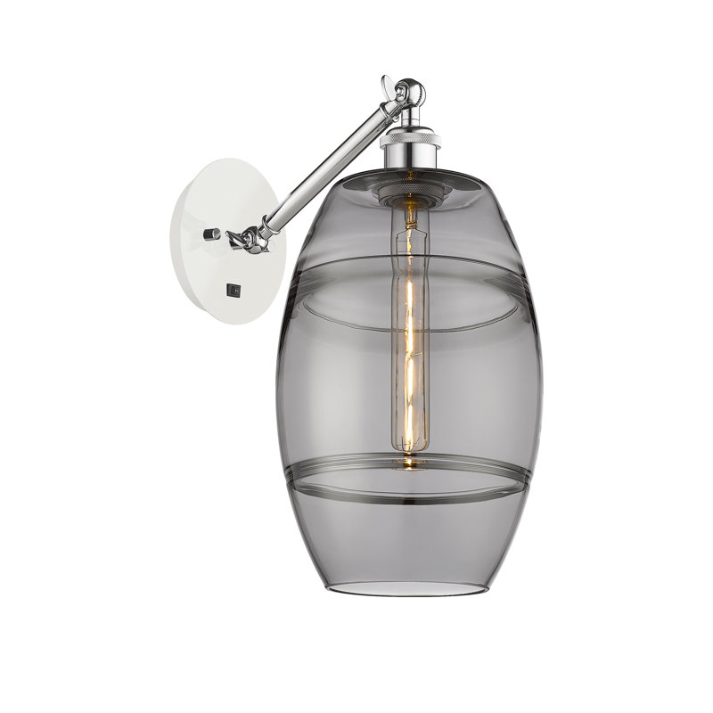 Dundrod Steel Armed Sconce, Light Smoke, White Polished Chrome