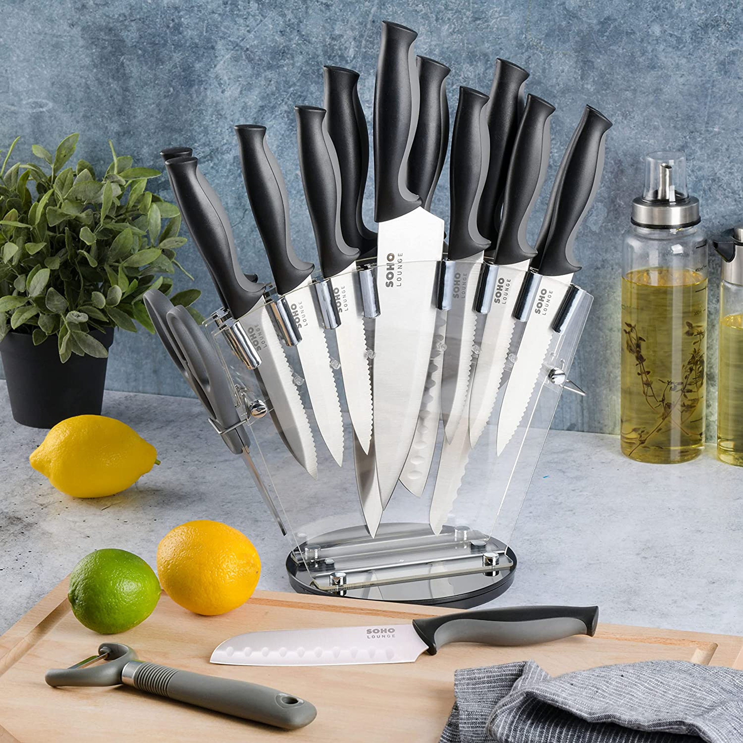 Home Hero Kitchen Knife Set - 17 piece Chef with Stainless Black