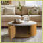 Table basse ronde en faux marbre blanc avec rangement - Base en bois naturel, aucun assemblage requis