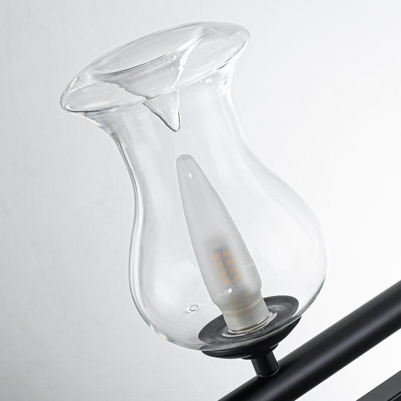 Luminaire suspendu 5 lumières pour îlot de cuisine moderne noir mat avec abat-jour en verre soufflé à la main à hauteur réglable de 59 po pour la salle à manger