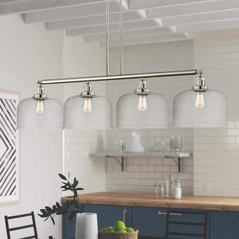 Luminaire suspendu linéaire à 4 lumières pour îlot de cuisine Barahona, Ampoule non incluse, Grainé, Chrome poli