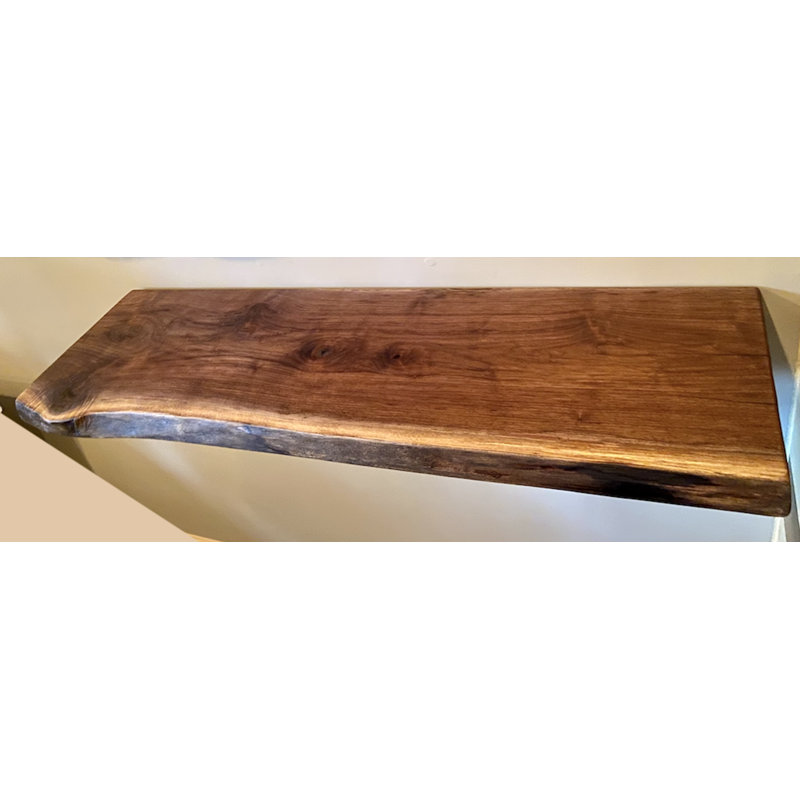 Tablette flottante en bois de noyer massif avec bord vivant, H 2 po x l 54 po x P 12 po
