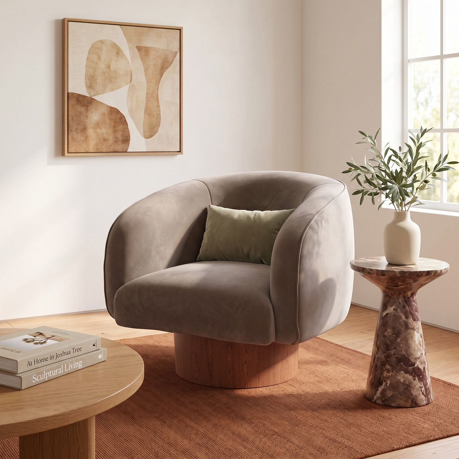 Oak Swivel Barrel Chair, Grey, Brown
