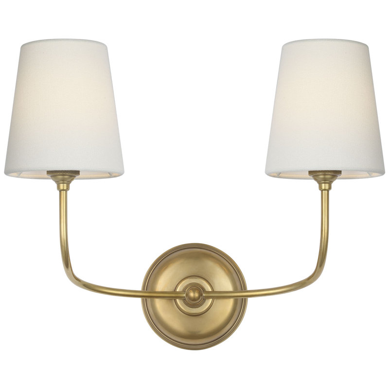 Thomas O'Brien Vendome 16" Cordless Double Sconce with Linen Shades, Hand-Rubbed Antique Brass