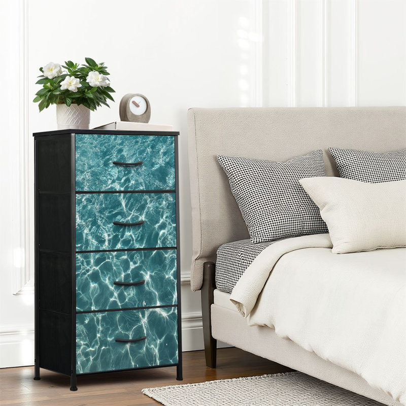 4 Drawer Dresser for Bedroom, Narrow Chest of Drawers, Wooden Top and Study Iron Frame 18"x37.5"-(WxH)