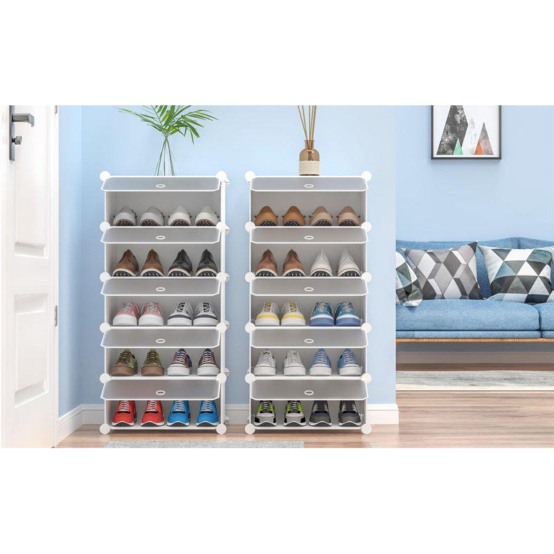 10 Pair Shoe Storage Cabinet, White/Transparent