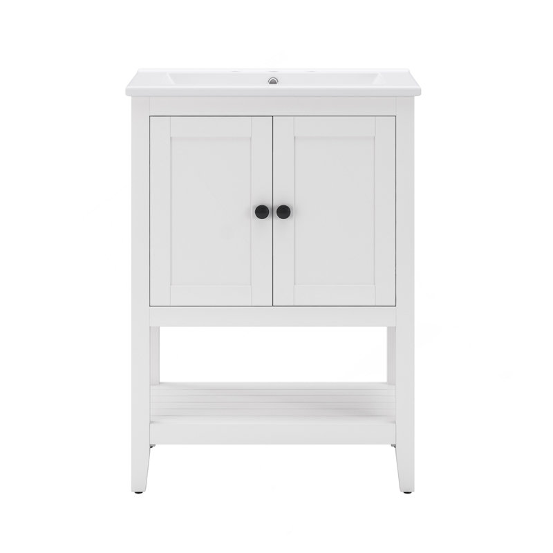 Lavabo de salle de bain moderne élégant en céramique blanche 24 po avec tablette ouverte