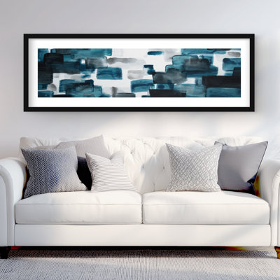 Turquoise et formes grises - impression encadrée contemporaine