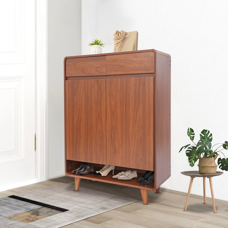 5 Tiers Freestanding Shoe Storage Cabinet With 2 Drawers, Brown Wood