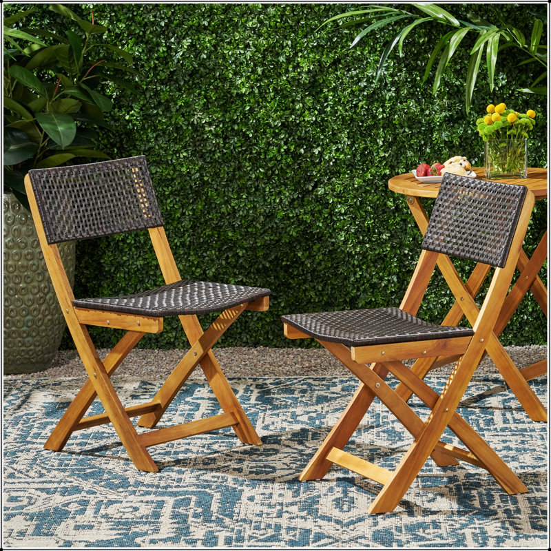 Ensemble de 2 chaises bistro Hillside, en bois d'acacia durable et en osier tissé à la main, conception pliable pour un rangement et un transport faciles