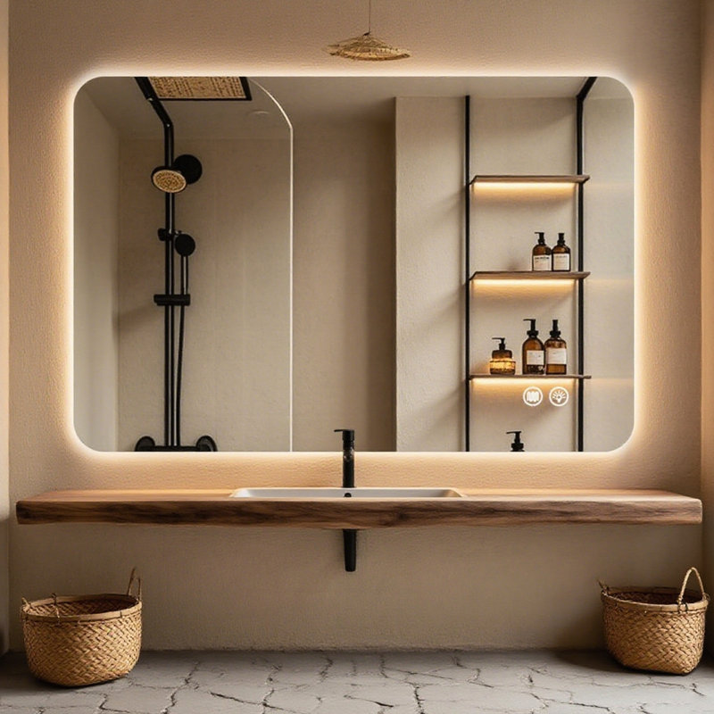Miroir de salle de bain rectangulaire rétroéclairé de 30 po x 40 po, 3 températures de couleur à DEL, brouillard pendant une heure, rétention de mémoire, protection, suspension verticale ou horizontale, homologation UL et rendu moderne élevé