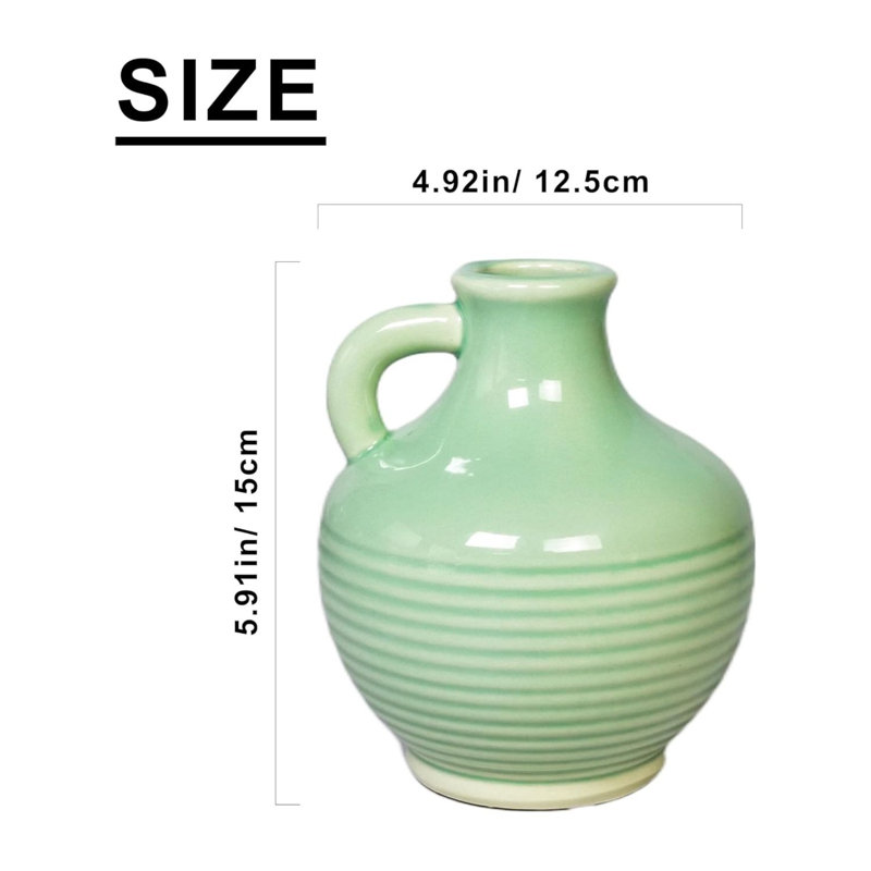 Light Green Ceramic Vase with Handle, 6-Inch