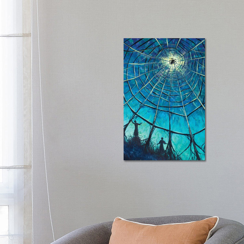 Two People And A Big Spider On A Web Fantasy Art by Valery Rybakow - Gallery-Wrapped Canvas Giclée on Canvas, Wrapped Canvas