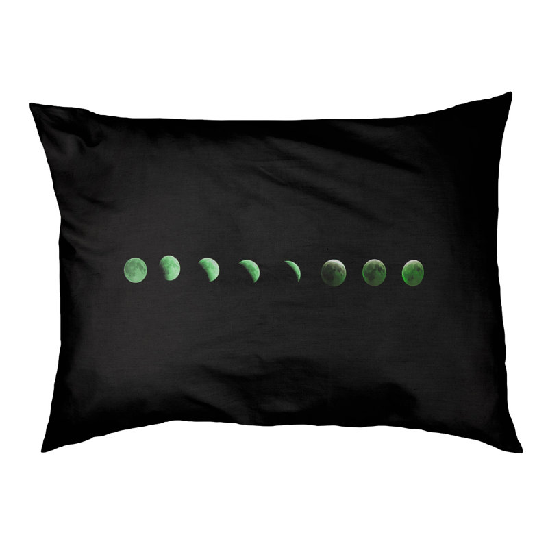 Coussin de conception lune phases Burien, L 19,5 po x l 29,5 po, Vert / brun foncé