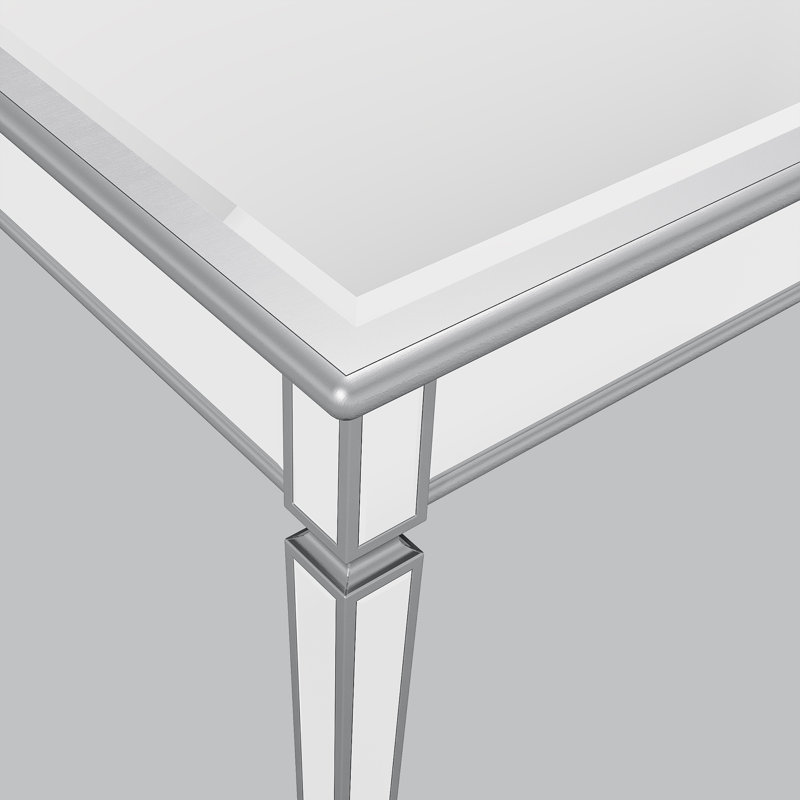 Dining Table With Mirrored Glass Top and Solid Wood Legs, H 30 po x L 71 po x l 35 po