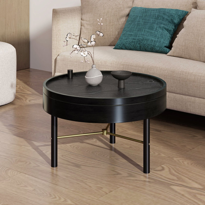 Rotating Tray Coffee Table with Storage, Black