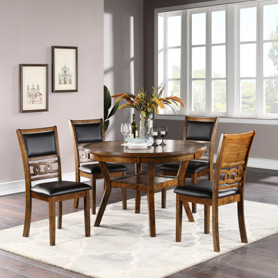 Table à manger transitionnelle: table ronde en noyer, 4 chaises d'appoint, bois d'hévéa, revêtement contemporain en tissu: table en noyer avec coussin supplémentaire, bois d'hévéa