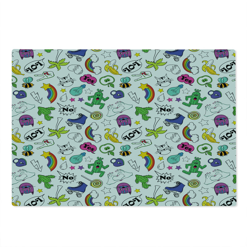 Ambesonne Retro Cutting Board Large Colorful 80s Cartoon Pattern Multicolor