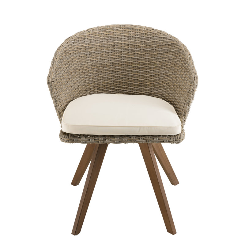 Amy-Jo Patio Dining Armchair with Cushion, Brown/White