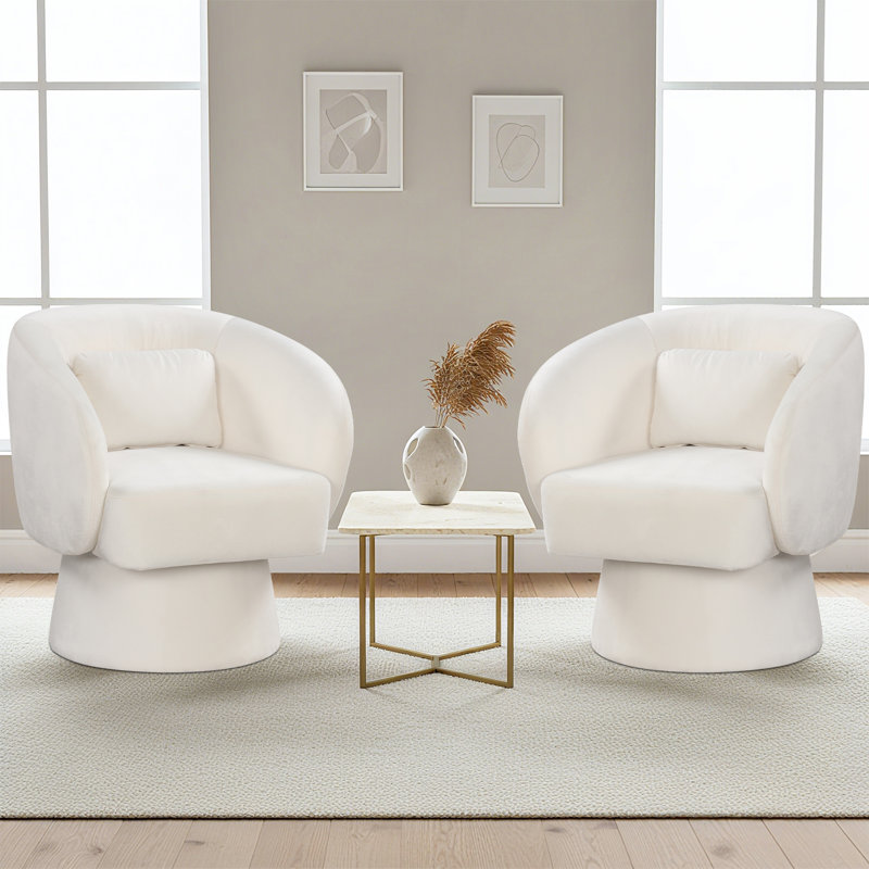 2 pièces Fauteuil d'appoint pivotant avec dossier lombaire amovible Fonction de rotation à 360 degrés, Beige, 2