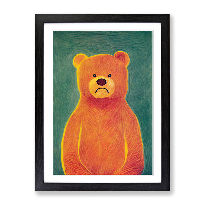 FRM-V0523-2485X Teddy Bear Painting - Single Picture Frame Print, 46cm H x 34cm W x 2cm D, Oak