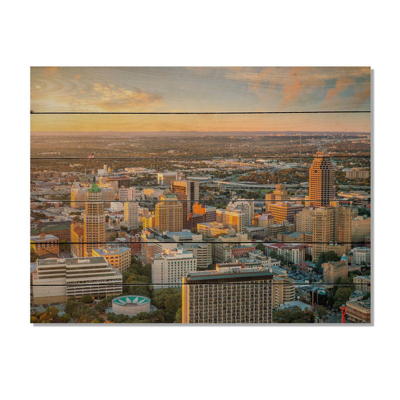 San Antonio, centre-ville du Texas I sur bois, H 24 po x l 32 po x P 0,78 po