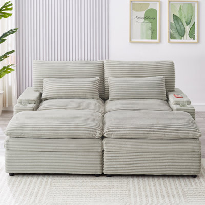 Loveseat Sofa 70.9 Free-Combined Sectional Convertible With Storage, Movable Ottomans, USB Ports, And Cup Holders For Living Room