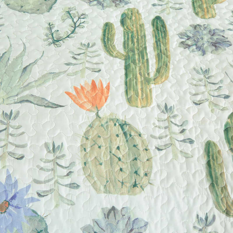 Twin Green Cactus Succulent Microfiber Quilt Set
