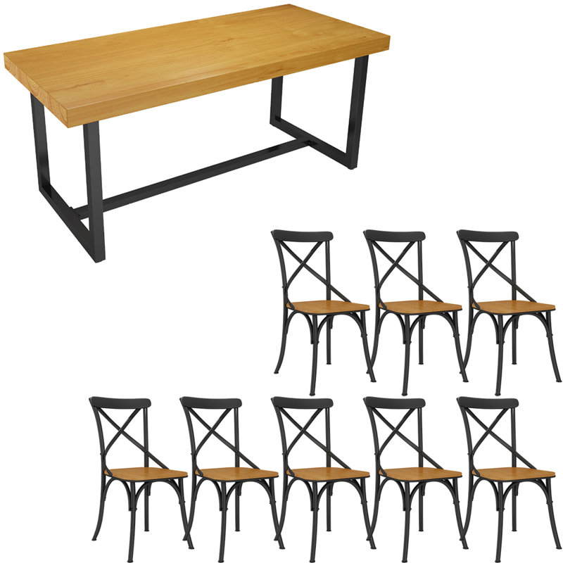 Modern simple solid wood and iron table set, 29.5"H x 86.6"L x 35.4"W