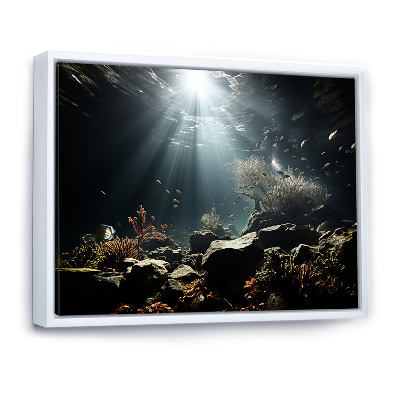 «Deep Sea Diving révèle une beauté naturelle sur toile», H 16 po x l 32 po x P 1 po, Cadre flottant blanc