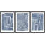 Ligne géométrique «Œuvre abstraite rayée bleu marine, images murales simples et contemporaines de chambre à coucher moderne, ensemble de 3 reproductions d'art sur toile encadrées»-119461146-94434517-94434518