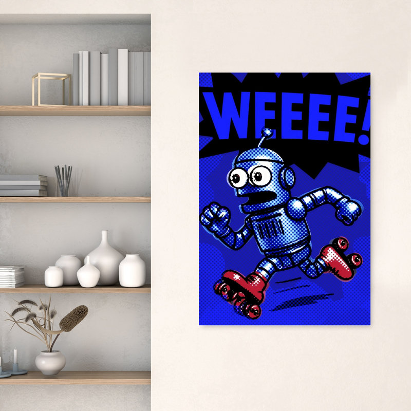 Roller Skating Robot Classic Energetic Playful Wall Art Print by ERM - Wrapped Canvas Print, 121.92cm H x 81.28cm W