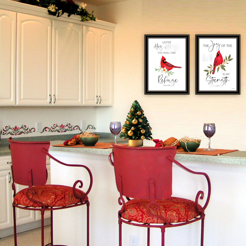 «Lord Is My Force Red Cardinals», art mural - cadre noir pour salon, chambre à coucher, maison, cadre
