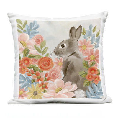 Coussin Bunny In The Blooms, imprimé par Cat Thurman Designs, 18 x 7 x 18