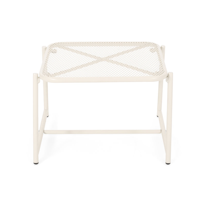 12.86"H Iron Side Table For Outdoor, White Mesh Top, Modern 19.91" X 18.5 18.5" Table, Iron, 12.86" H, Outdoor Decoration