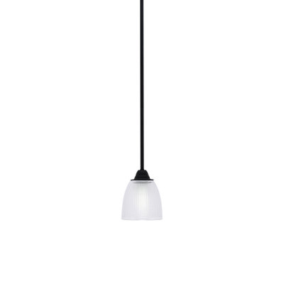 Paramount Stem Hung Pendant Shown In Matte Black Finish With 5" Clear Ribbed Glass