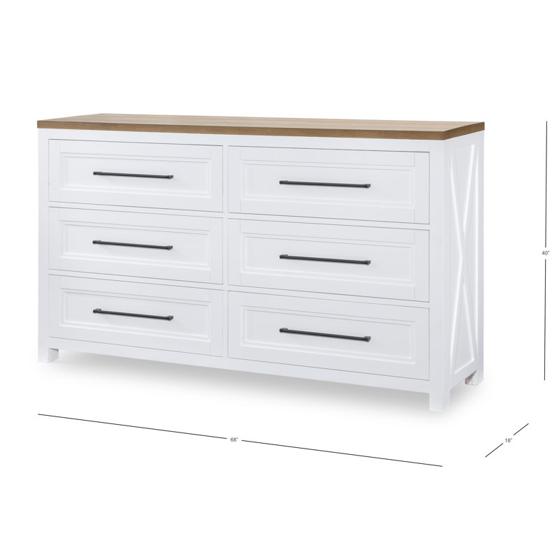 Commode double en bois massif à 6 tiroirs l 68 po Laney