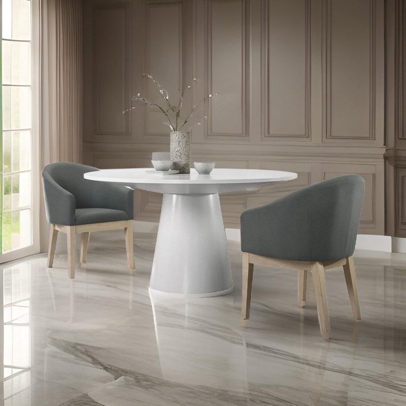 Lueva Pedestal Dining Set, Gray, Black, 5